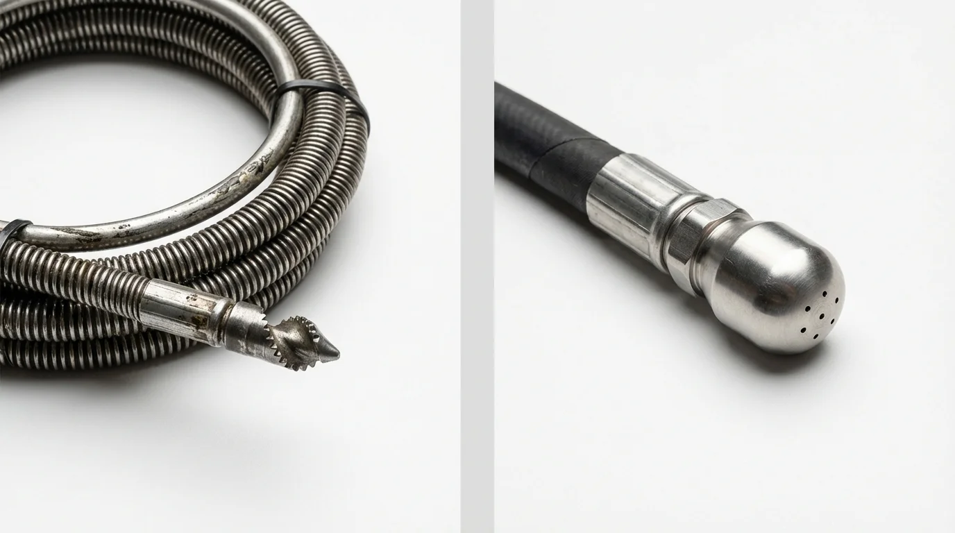 Drain snake cable and hydro jetting nozzle used for drain cleaning in Sunnyside, NY