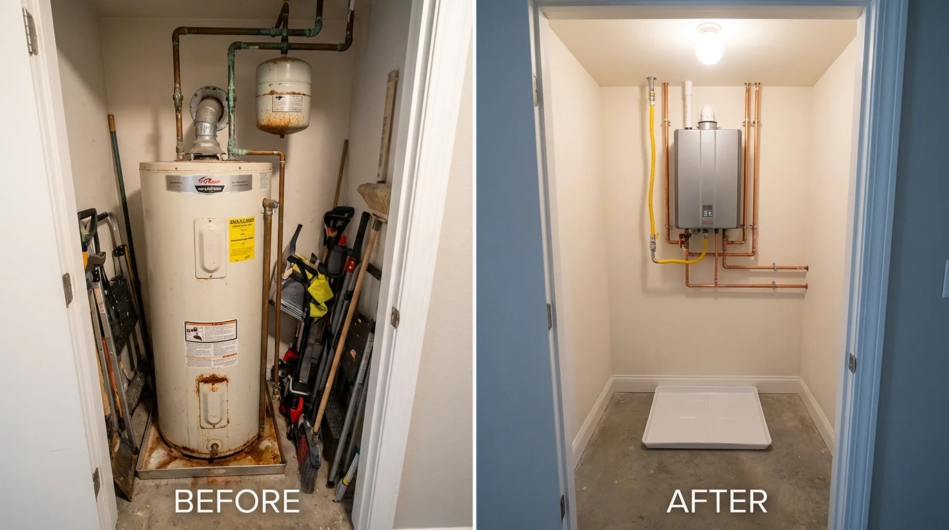 Tank water heater versus wall-mounted tankless unit comparison for Sunnyside, NY homeowners