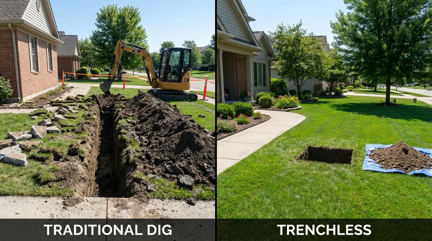 Trenchless sewer repair with minimal yard damage versus traditional excavation in Sunnyside, NY